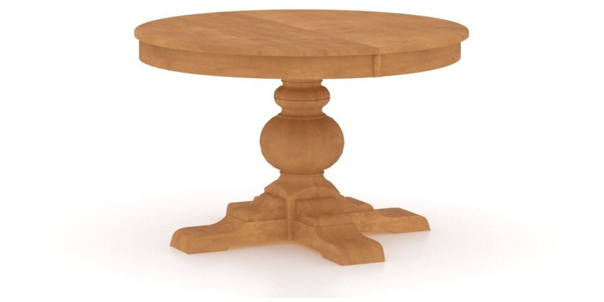 Canadel Round Dining Table 4848 with XT Base in Honey Washed, three-quarter view