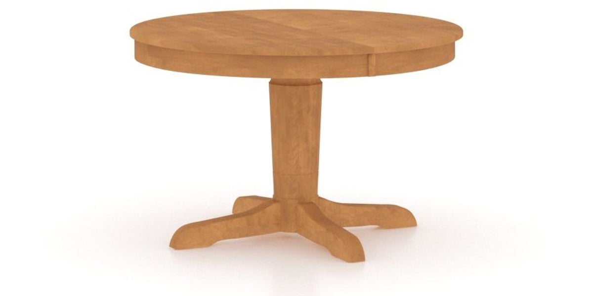 Canadel Round Dining Table 4848 with YY Base in Honey Washed, three-quarter view