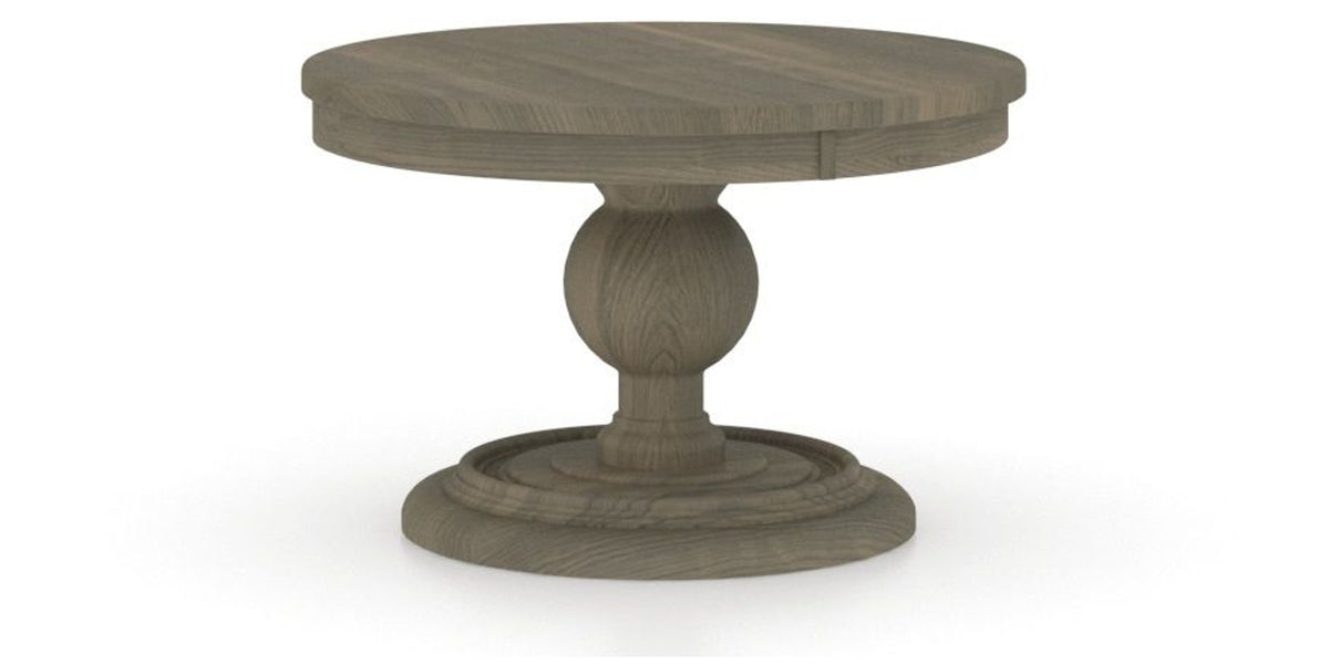 Canadel Round Dining Table 4848 with HQ Base, T Edge in 08 Shadow, three-quarter view