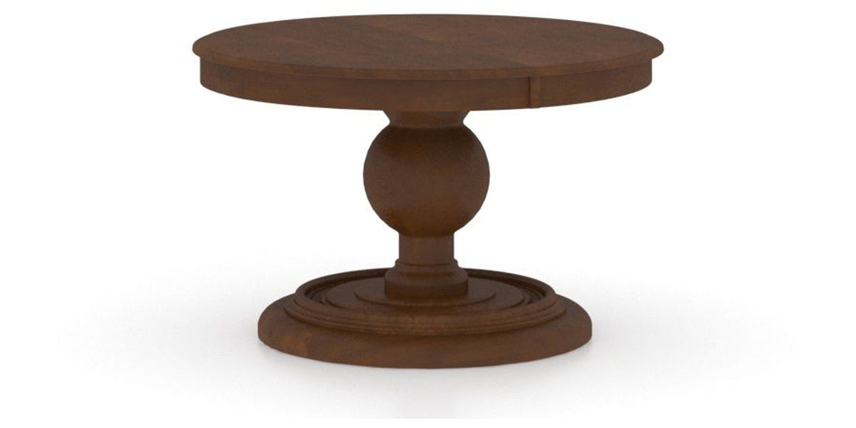 Canadel Round Dining Table 4848 with HQ Base, A Edge in 19 Cognac Washed, three-quarter view