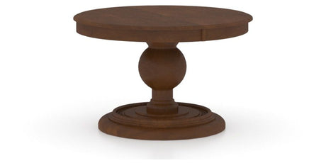 Canadel Round Dining Table 4848 with HQ Base, A Edge in 19 Cognac Washed, three-quarter view