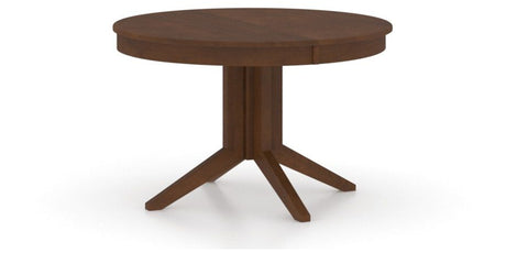 Canadel Round Dining Table 4848 with XQ Base in 19 Cognac Washed, three-quarter view