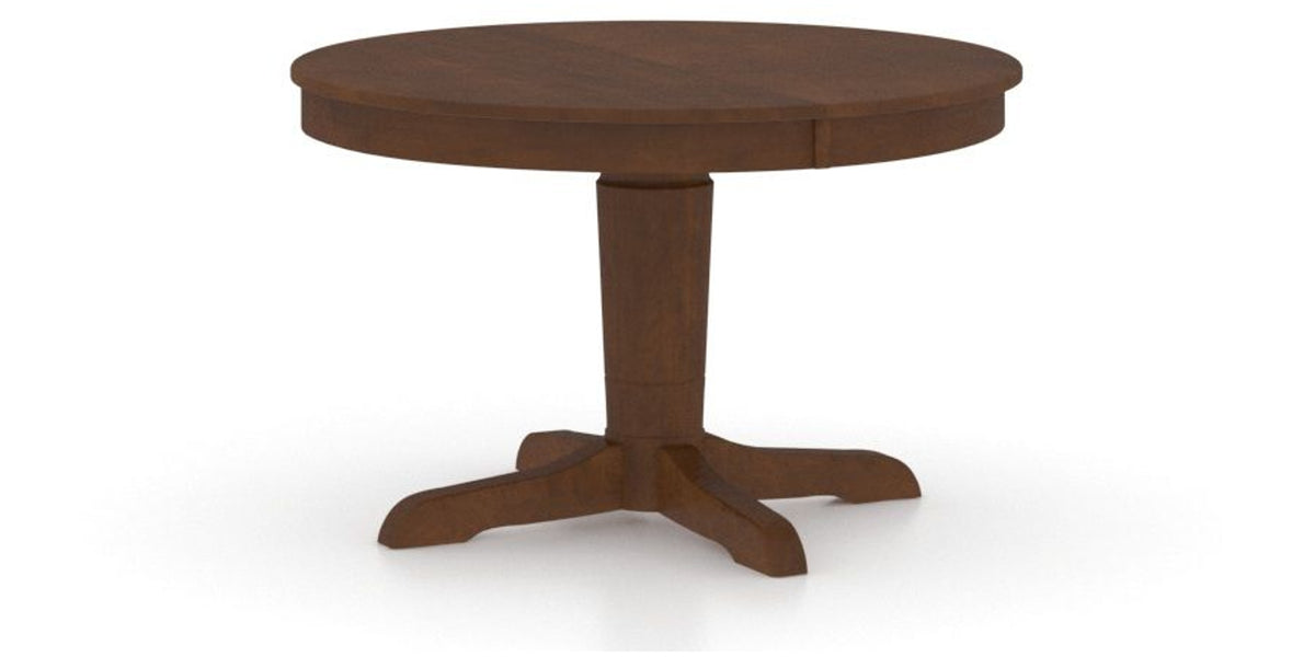 Canadel Round Dining Table 4848 with YY Base in 19 Cognac Washed, three-quarter view