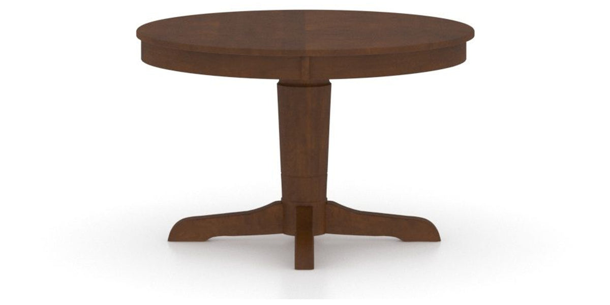 Canadel Round Dining Table 4848 with YY Base in 19 Cognac Washed, side view