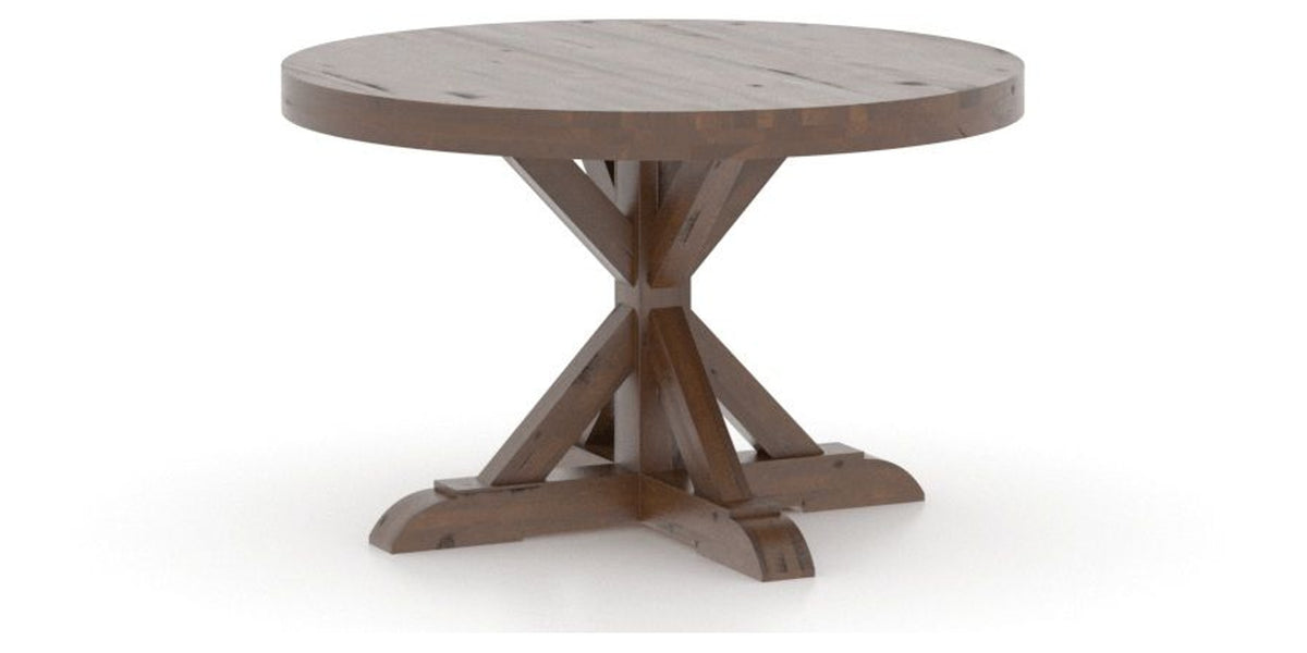 Canadel Loft Round Dining Table 4848 in 19 Cognac Washed, three-quarter view