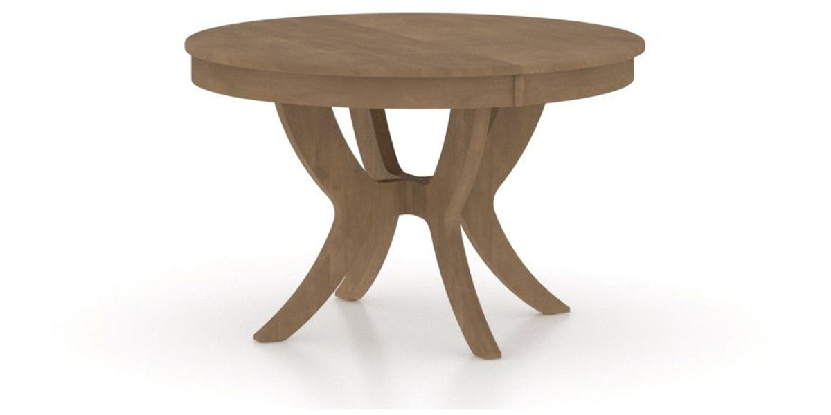 Canadel Round Dining Table 4848 with SI Base in 25 Pecan Washed, three-quarter view