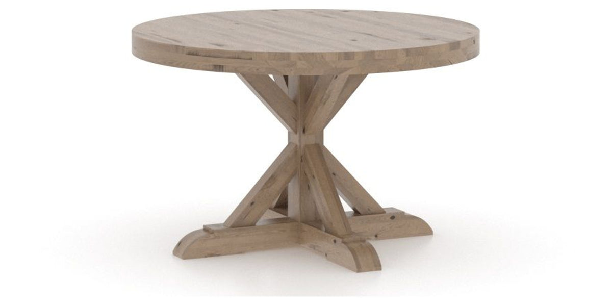 Canadel Loft Round Dining Table 4848 in 25 Pecan Washed, three-quarter view