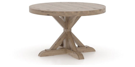 Canadel Loft Round Dining Table 4848 in 25 Pecan Washed, three-quarter view