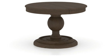 Canadel Round Dining Table 4848 with HQ Base, A Edge in 29 Hazelnut Washed, three-quarter view