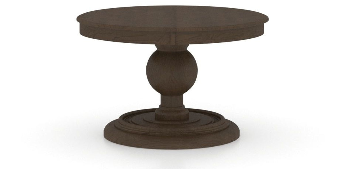 Canadel Round Dining Table 4848 with HQ Base, A Edge in 29 Hazelnut Washed, side view