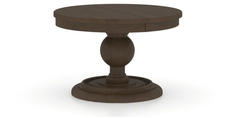 Canadel Round Dining Table 4848 with HQ Base, T Edge in 29 Hazelnut Washed, three-quarter view