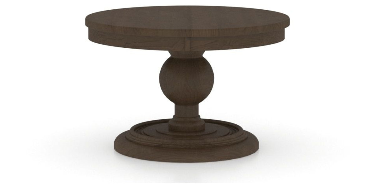 Canadel Round Dining Table 4848 with HQ Base, T Edge in 29 Hazelnut Washed, side view