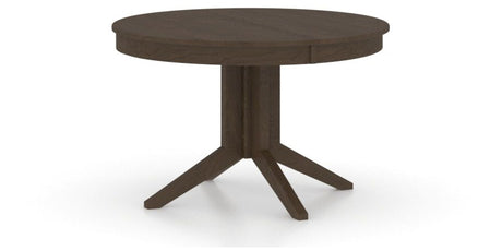 Canadel Round Dining Table 4848 with XQ Base in 29 Hazelnut Washed, three-quarter view