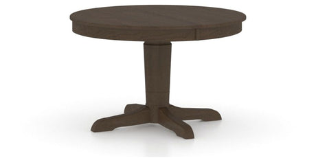 Canadel Round Dining Table 4848 with YY Base in 29 Hazelnut Washed, three-quarter view