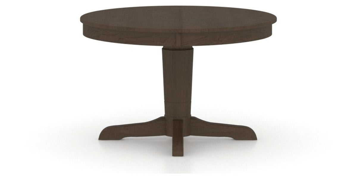 Canadel Round Dining Table 4848 with YY Base in 29 Hazelnut Washed, side view