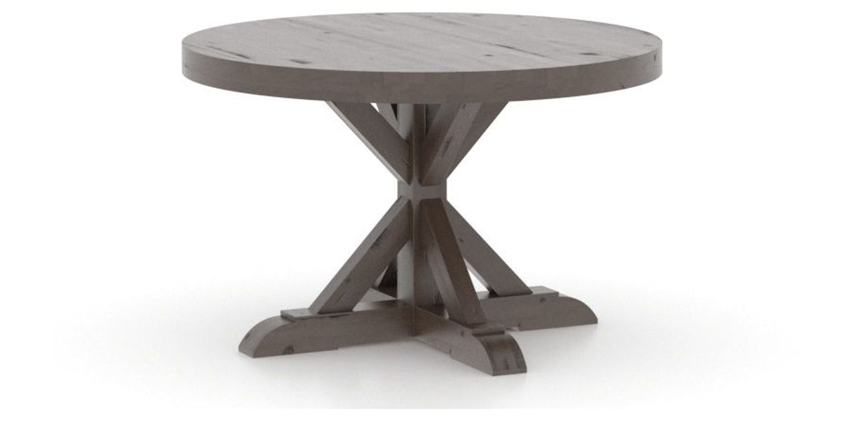 Canadel Loft Round Dining Table 4848 in 29 Hazelnut Washed, three-quarter view