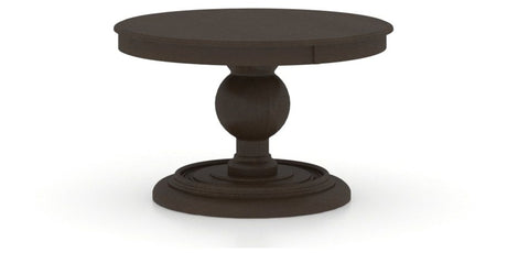 Canadel Round Dining Table 4848 with HQ Base, A Edge in 59 Davy's Grey, three-quarter view