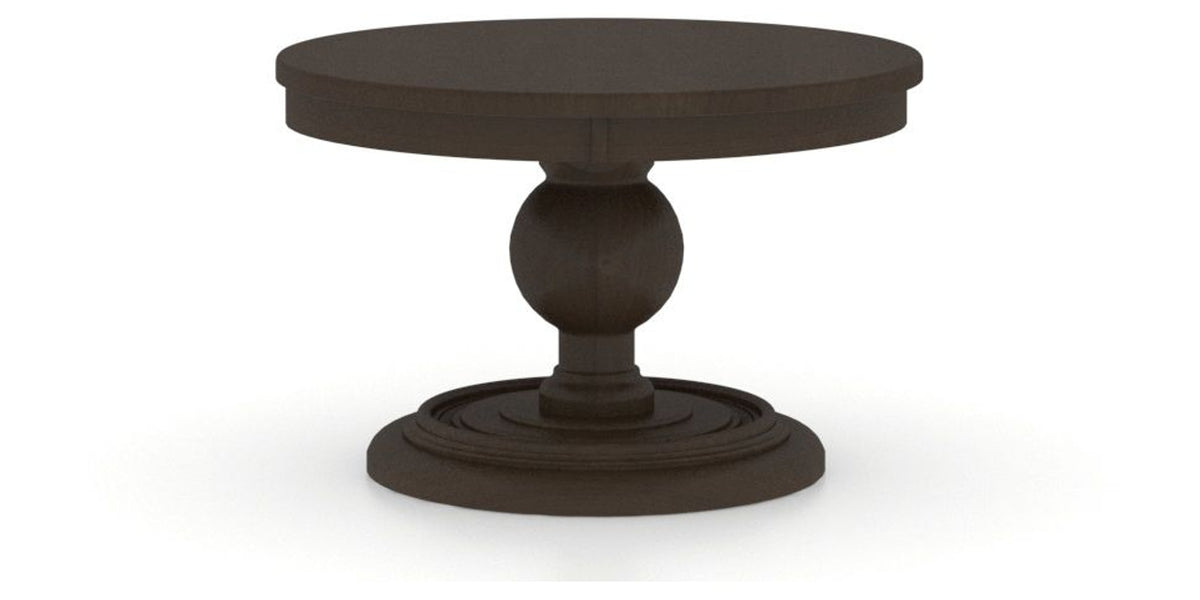 Canadel Round Dining Table 4848 with HQ Base, T Edge in 59 Davy's Grey, side view