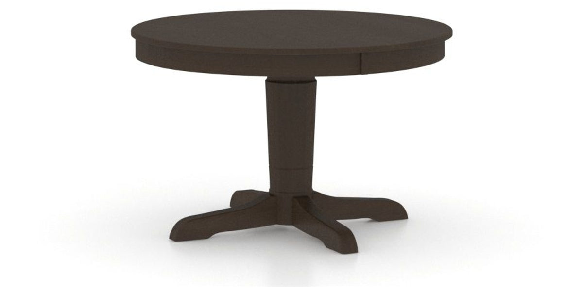 Canadel Round Dining Table 4848 with YY Base in 59 Davy's Grey, three-quarter view