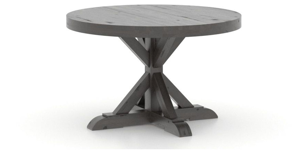 Canadel Loft Round Dining Table 4848 in 59 Davy's Grey, three-quarter view