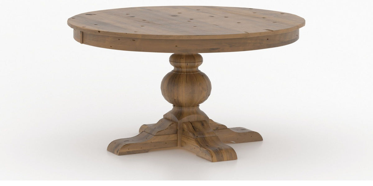 Canadel Champlain Round Dining Table 5454 in Oak Washed BT, three-quarter view