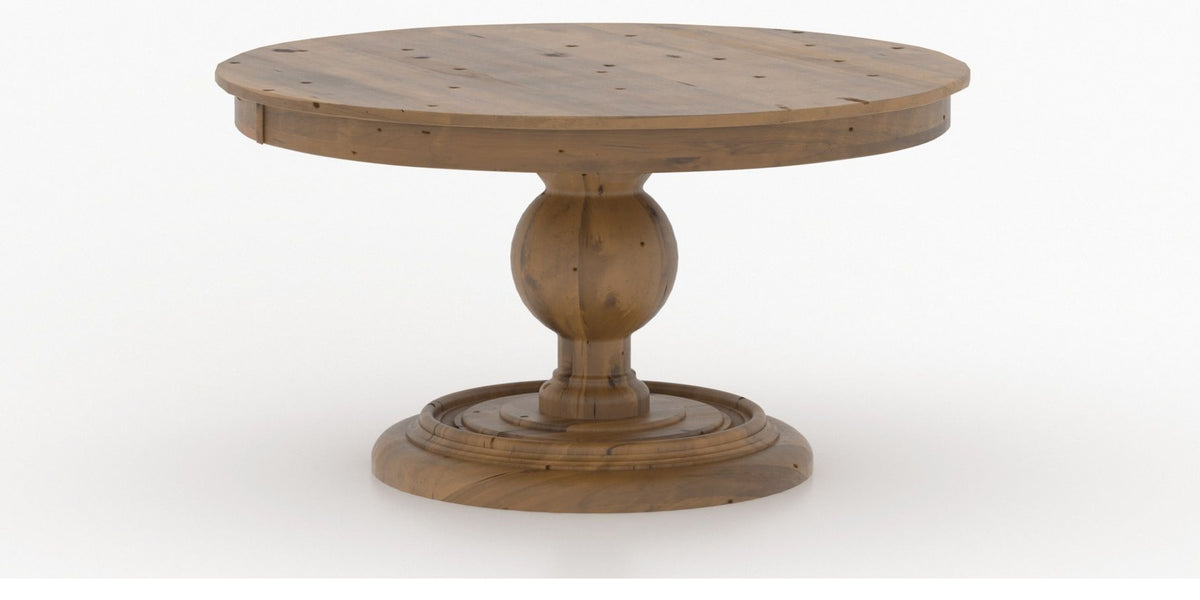 Canadel Champlain Round Dining Table 5454 in Oak Washed HQ, three-quarter view