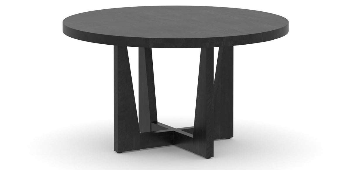 Canadel Modern Round Dining Table with MK Base in 09 Dark Smoke and Small Size, three-quarter view