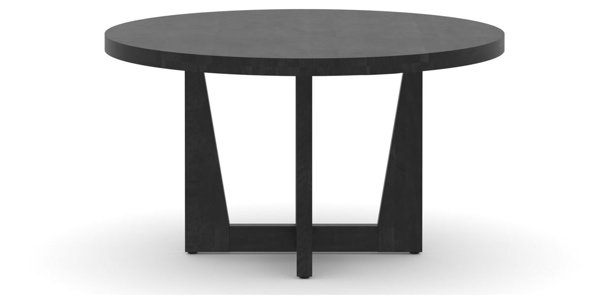 Canadel Modern Round Dining Table with MK Base in 09 Dark Smoke and Small Size, side view