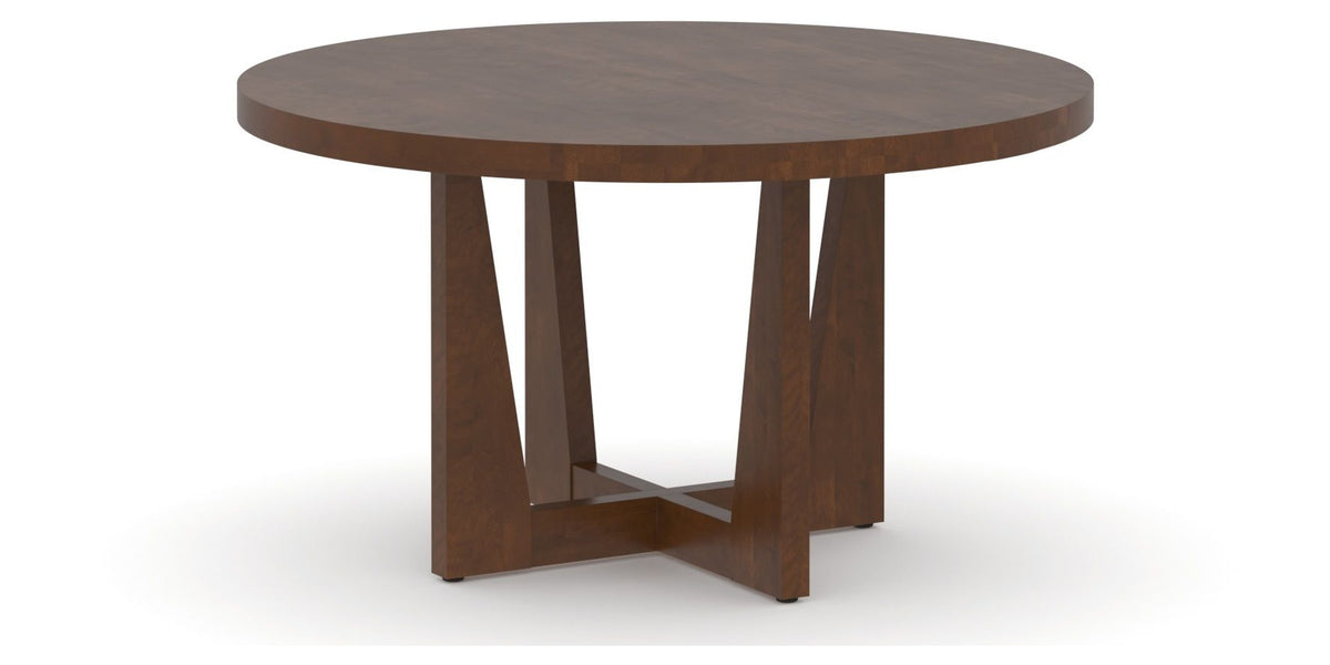 Canadel Modern Round Dining Table with MK Base in 19 Cognac Washed and Small Size, three-quarter view