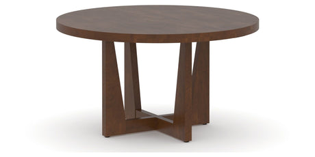 Canadel Modern Round Dining Table with MK Base in 19 Cognac Washed and Small Size, three-quarter view