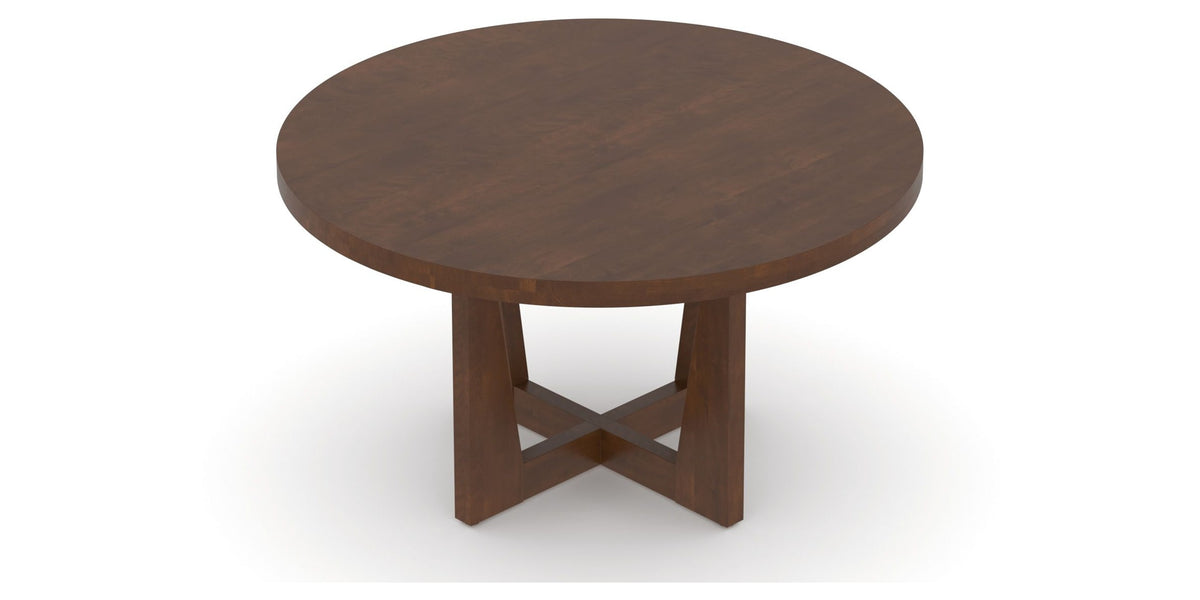Canadel Modern Round Dining Table with MK Base in 19 Cognac Washed and Small Size, view from above