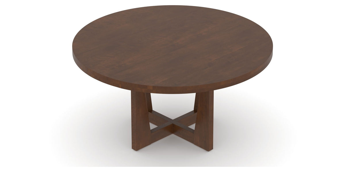 Canadel Modern Round Dining Table with MK Base in 19 Cognac Washed and Large Size, view from above