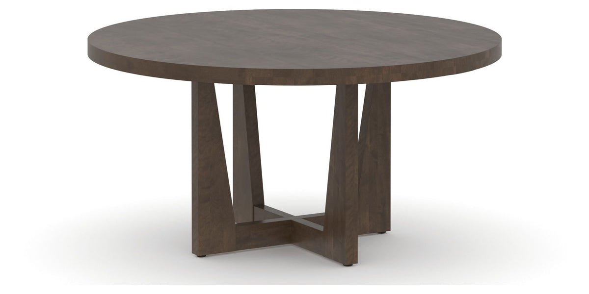 Canadel Modern Round Dining Table with MK Base in 29 Hazelnut Washed and Large Size, three-quarter view