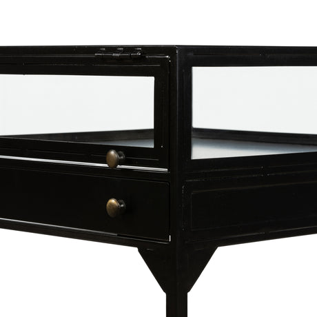 Black Iron with Tempered Glass | Shadow Box End Table | Valley Ridge Furniture