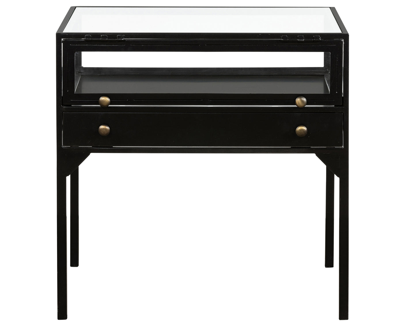 Black Iron with Tempered Glass | Shadow Box End Table | Valley Ridge Furniture
