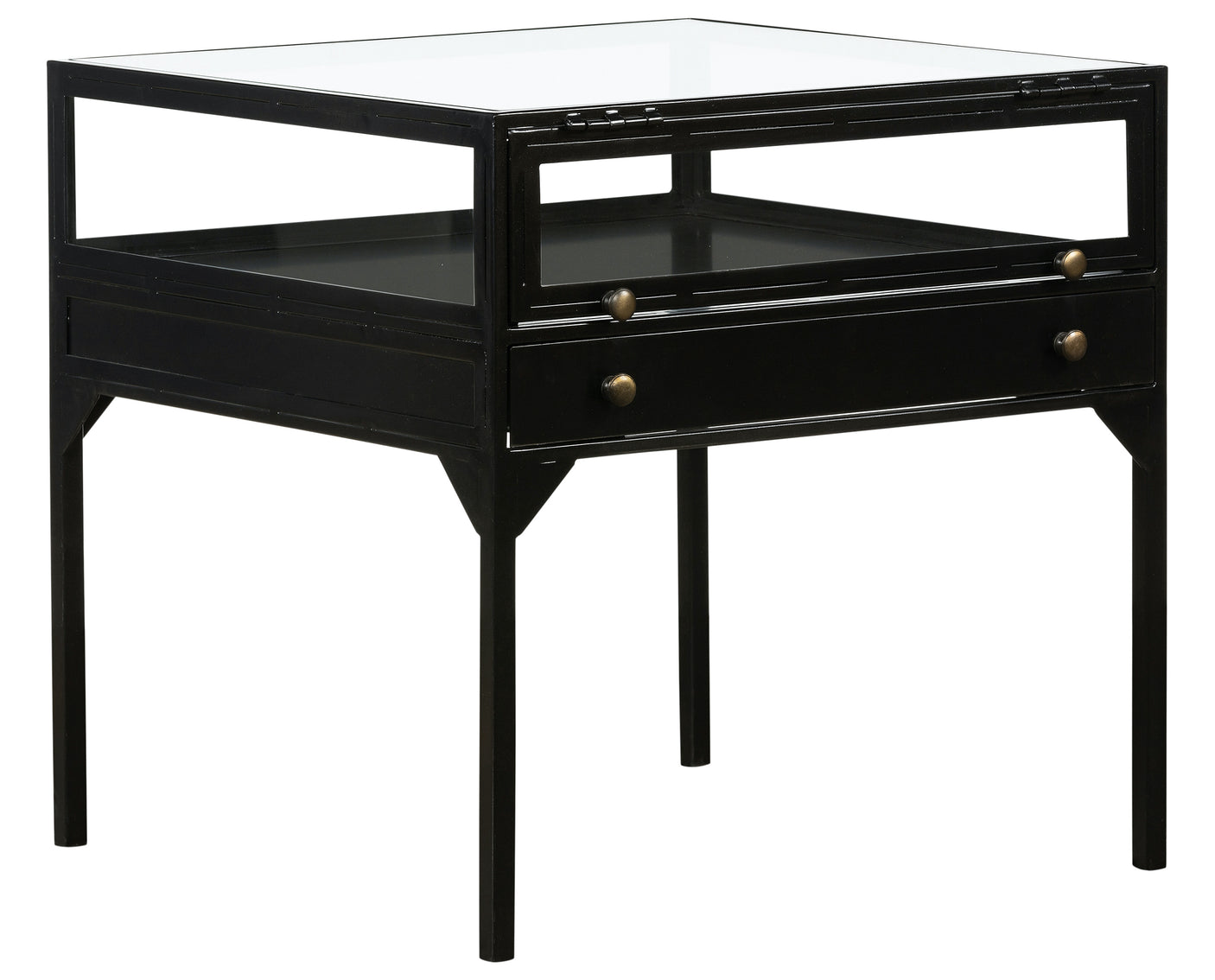 Black Iron with Tempered Glass | Shadow Box End Table | Valley Ridge Furniture