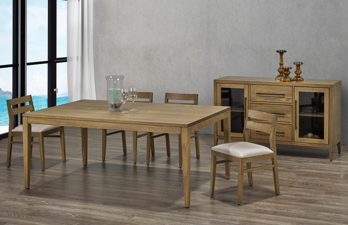Cardinal Woodcraft Rehvo Dining Chair, room setting with the Vega dining table and Denmark sideboard