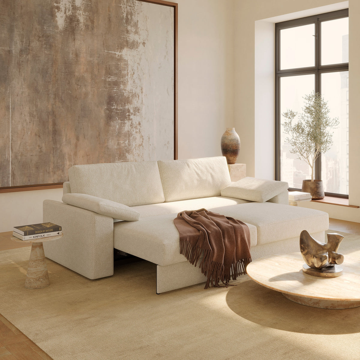 Innovation Living Vilander Sleeper Sofa - Cushion Arms, room setting, shown in 357 Taura Off White