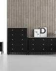 Matte Black on Oak with Porcelain and Bronze Handles | Mobican Zara Double Dresser | Valley Ridge Furniture