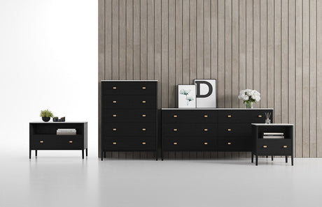 Matte Black on Oak with Porcelain and Bronze Handles | Mobican Zara High Chest | Valley Ridge Furniture