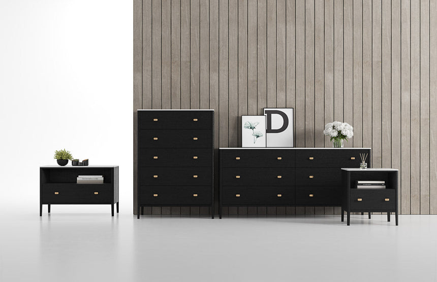 Matte Black on Oak with Porcelain and Bronze Handles | Mobican Zara High Chest | Valley Ridge Furniture