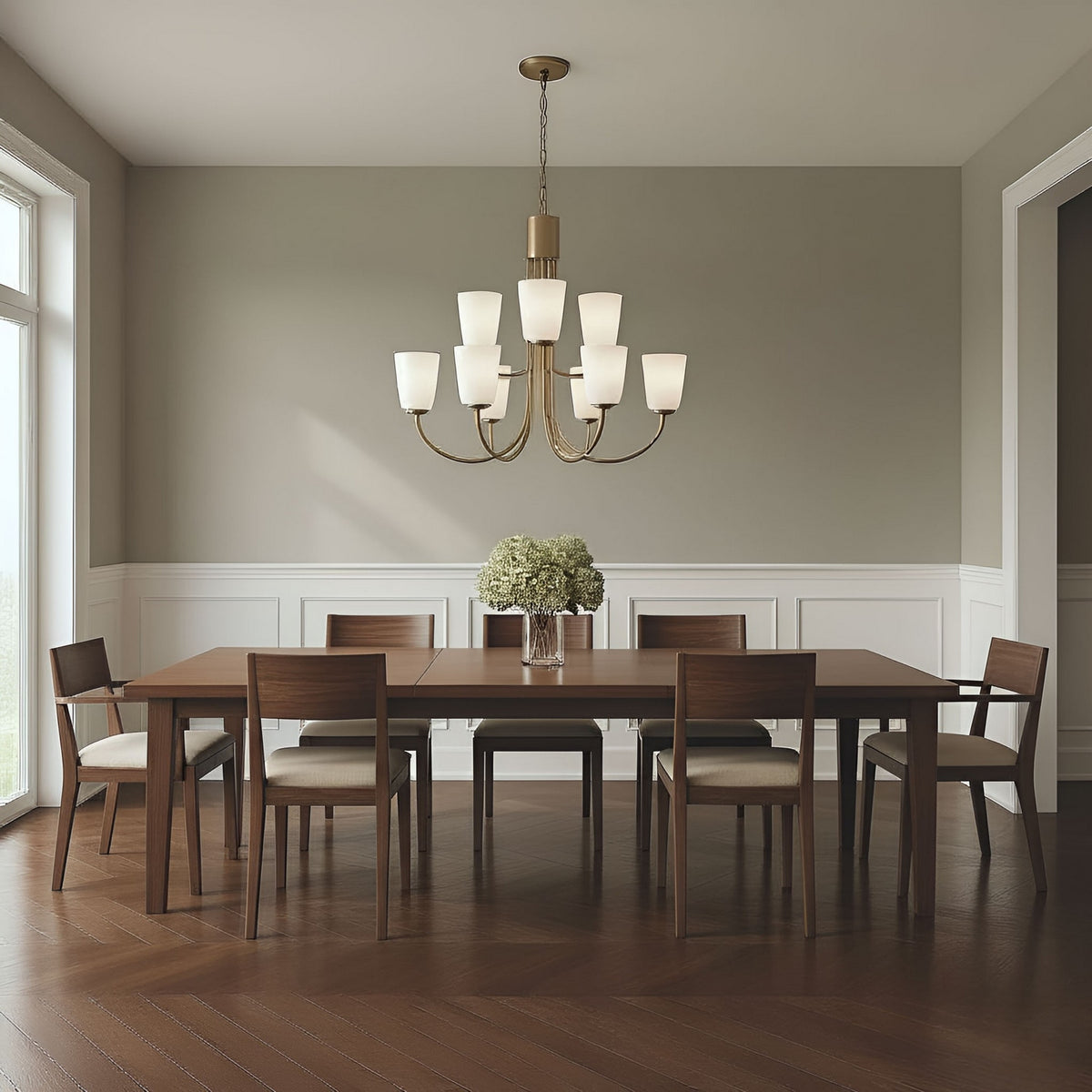 Miles Nine Light Chandelier — Etched white