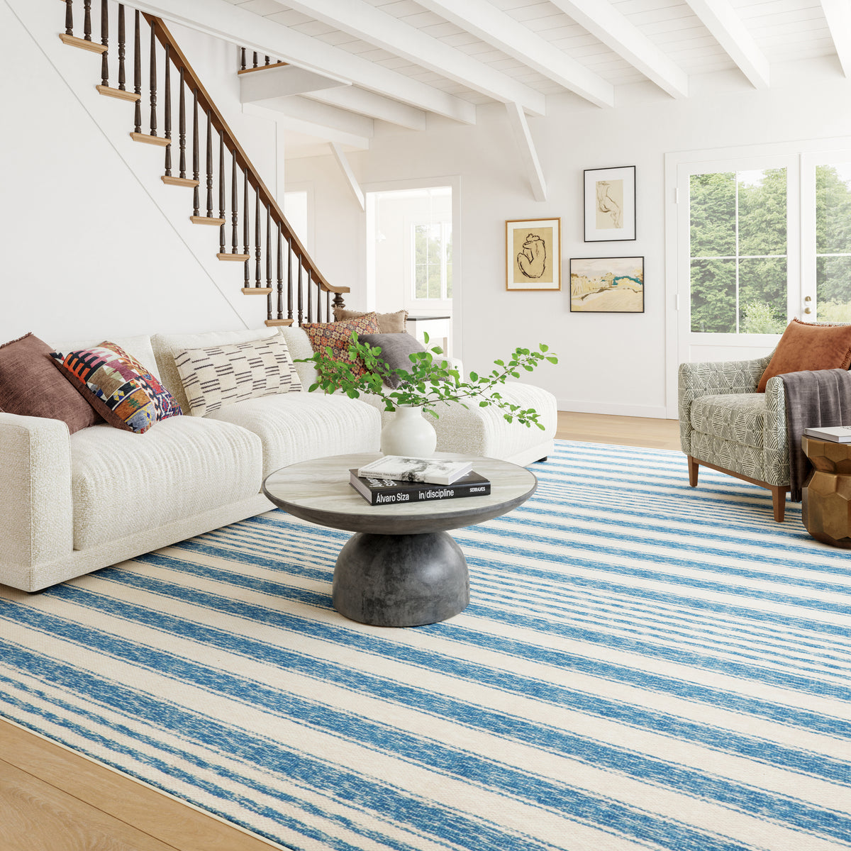 Vion Coastal Striped Machine Washable Rug