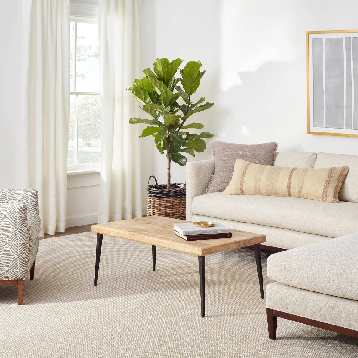Dash & Albert Herringbone Handwoven Indoor/Outdoor Rug in Linen / White, living room setting