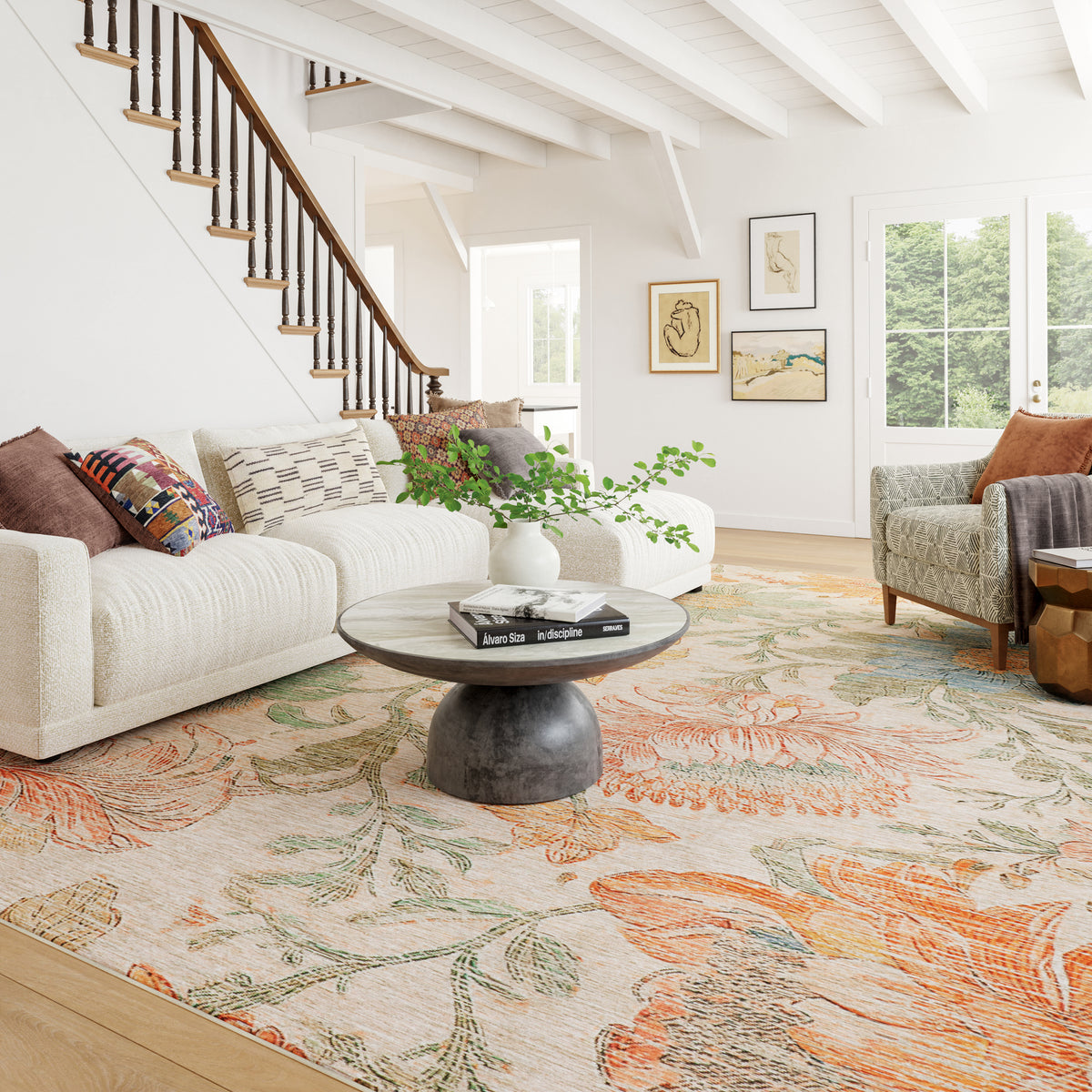 Zell Transitional Floral Machine Washable Rug