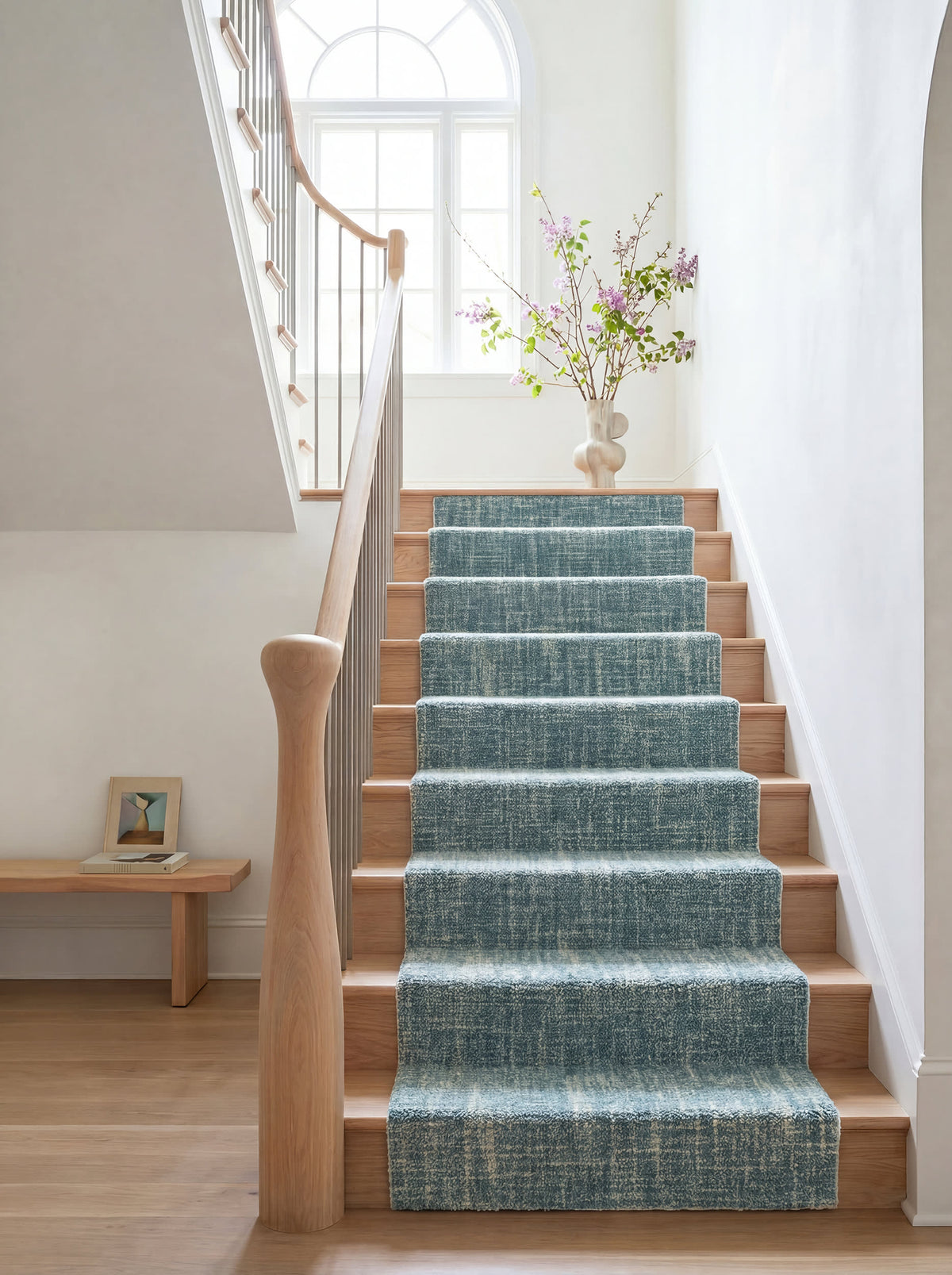 Dash & Albert Crosshatch Hand Micro Hooked Wool Rug in Aegean, stair runner