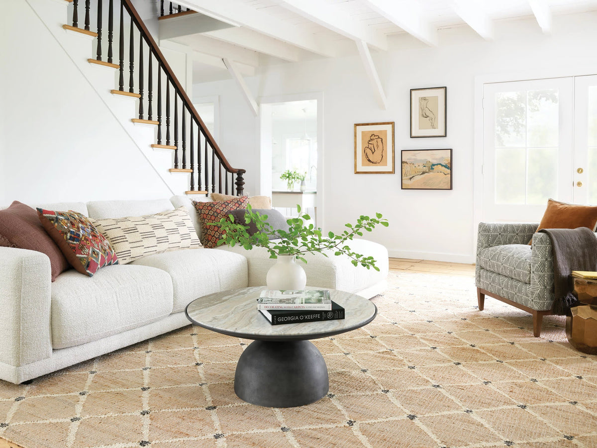 Dash & Albert Kali Handwoven Jute Rug in Natural, living room setting