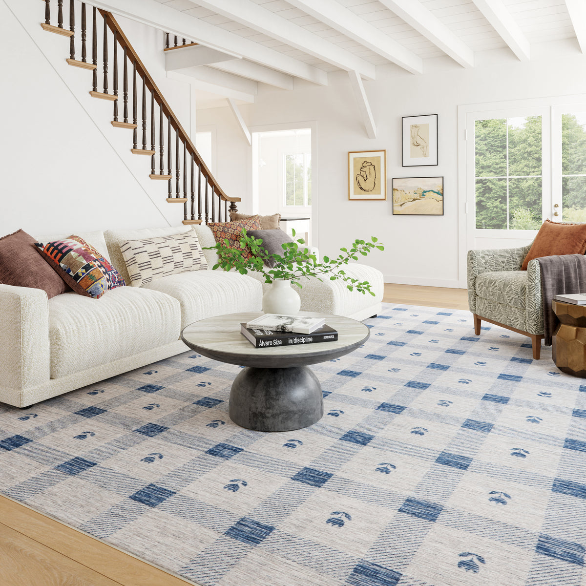 Gingham Machine Washable Rug