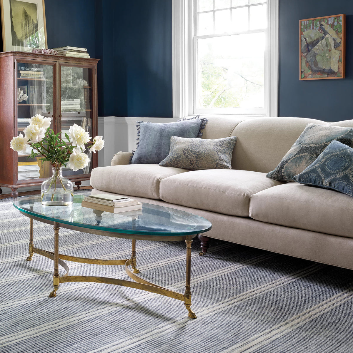 Dash & Albert Malta Handwoven Wool Rug in Blue, living room setting