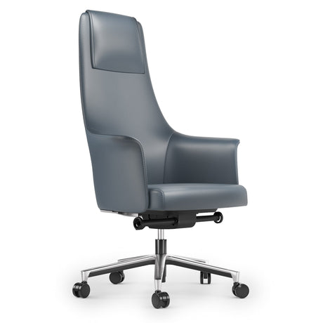 BDi Bolo 3531 Executive Leather Office Chair in Ocean, three-quarter view from the front left